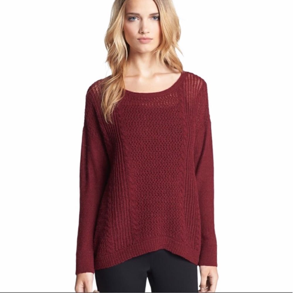 Eileen Fisher Alpaca Wool Blend High Low Sweater in Burgundy Size Medium